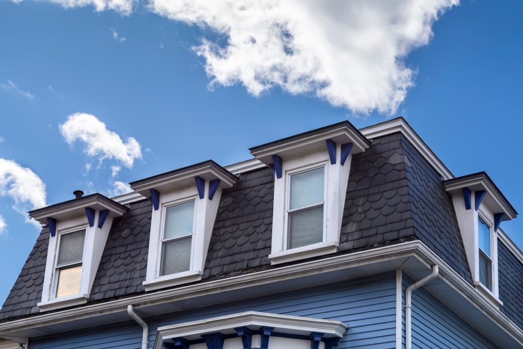 roof types Mansard roof and shed dormers of a single family house